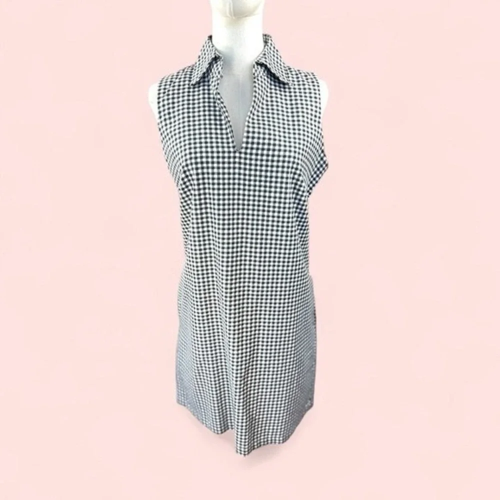 Love Lilly SZ Medium Navy & White check Sleeveless mini dress w Notched Collar